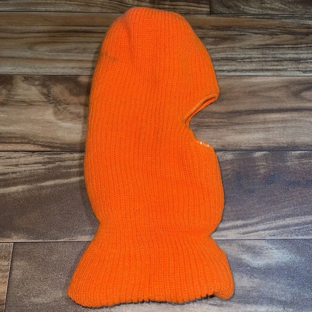 Vtg Fleece Face Mask Blaze Orange Knit Winter Balaclava Winter Hunting Ski Mask